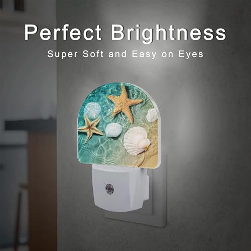 Image of Starfish and Seashell Night Light Plug into Wall, Summer Beach Ocean Waves Dusk to Dawn Night Light Plug in,0.5w Energy Saving Sleep Friendly NightLight for Kids Boys Girls Home Decor