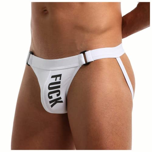 Alienjoy Jockstrap String String pour homme Sexy Sous-vêtements Homme Slips Thong Coton Low Rive G-Strings Sport Jock Strap Sous-vêtements, Blanc., L Cover