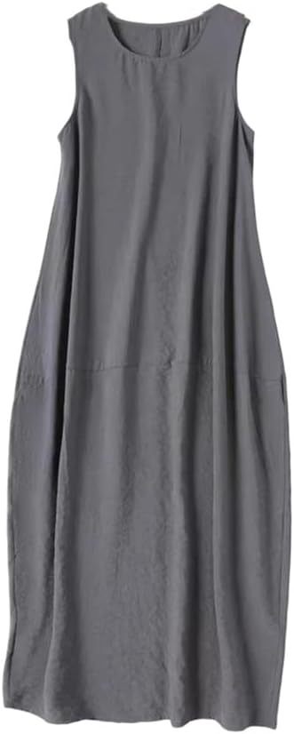Women's Silk Casual Dresses Solid Color Long Sleeveless Dress