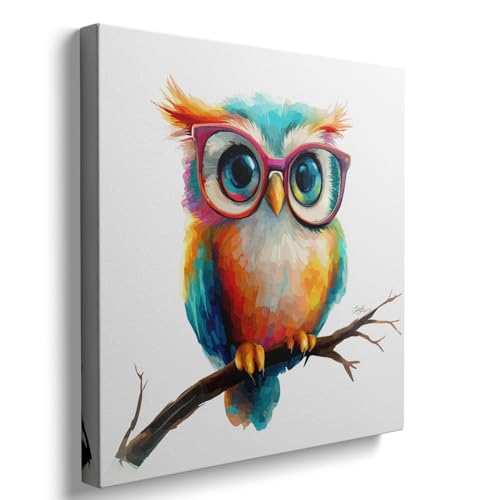 Ypxzzj Cute Owl with Glasses Canvas Wall Art,Colorful Owl Decor