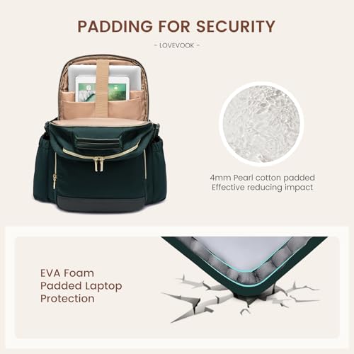 Image of LOVEVOOK Laptop Backpack for Women with Pouch Pocket for Large Capacity Cup,15.6 Inch Laptop Computer Bag Travel Backpack Purse,Waterproof Work Business Backpack College Teacher Bags,Dark Green