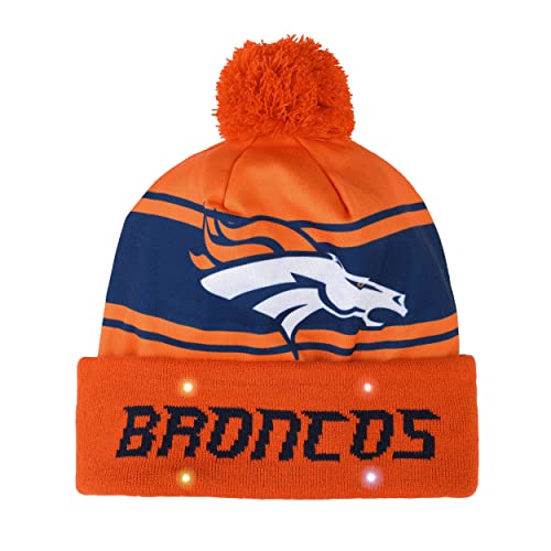FOCO NFL Unisex Adult Holiday Cuffed Pom Beanie Officially Licensed Winter Knit Hat for Men & Women Denver Broncos