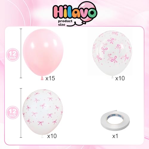 Image of HILAVO Pink Bow Balloons, 12 Inch Pastel Light Pink Transparent White Bow Print Coquette Balloon for Girls Women Birthday Bachelorette Party Bridal Baby Shower Wedding Anniversary Decorations Supplies