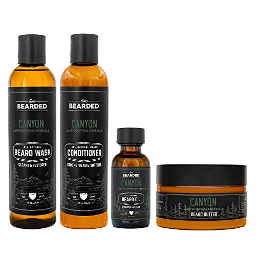 Live Bearded Complete Beard Grooming Kit - Canyon - Beard Conditioner, Beard Wash, Beard Oil And Beard Butter - All-Natural Beard Growth Support With Shea Butter, Jojoba Oil And More - Made In Usa #TOP15