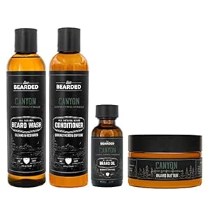 Live Bearded Complete Beard Grooming Kit, Made in the USA with All-Natural Ingredients – Beard Wash, Conditioner, Beard Butter & Beard Oil Kit – Mens Gift Set, in Scent Canyon, Juniper, Cypress & Fir