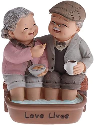 Yikko Love Grandparents Parents Anniversary Wedding Gift Resin Loving Elderly Couple Figurines Garden Ornaments Decoration Old Age Life Home Decor for Bedroom Living Room (Footbath)
