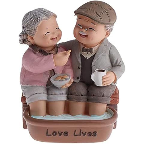 Yikko Love Grandparents Parents Anniversary Wedding Gift Resin Loving Elderly Couple Figurines Garden Ornaments Decoration Old Age Life Home Decor for Bedroom Living Room (Footbath) Cover