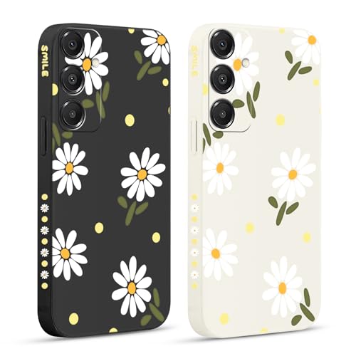 Pnakqil 2 Pièces Coque pour Samsung Galaxy A16 5G 6,7", Etui avec Fleur Amusante Daisy Latéral Mignon Chrysanthème Aesthetic Dessin Case Souple Silicone Housse Téléphone en Souple Fille Beau Cover