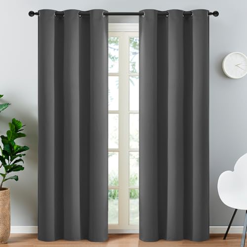 Yakamok 84 Inch Long Blackout Curtains for Bedroom, Thermal Insulated Room Darkening Curtains, Light Blocking Blackout Drapes for Living Room- 2 Panels,38x84 Inch, Charcoal Grey
