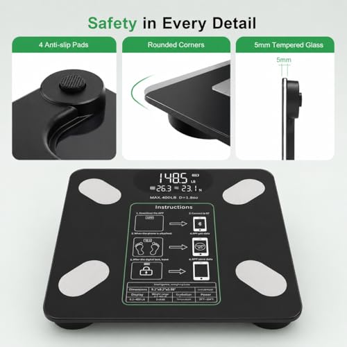 Báscula digital para baño y grasa corporal 400 lb negra miniatura 6