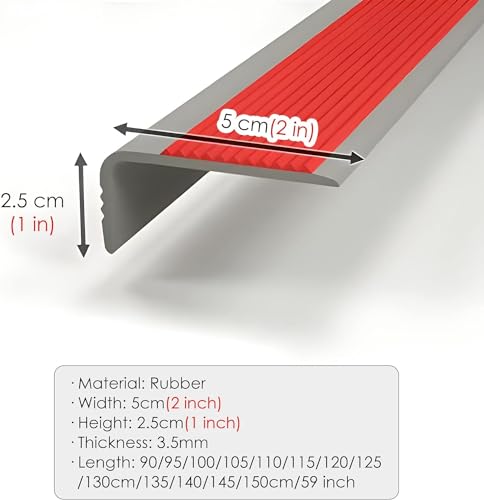 Protector de borde de escalera de goma en forma de L para peldaños de madera 120cm Rojo 5