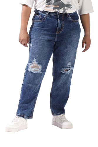 Image of High Star Plus Size Women Cotton Washed Mom Fit High-Rise Jeans