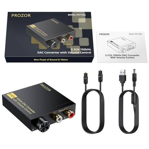 PROZOR Conversor de áudio digital para analógico suporta decodificador Dolby/DTS, decodificador ópti