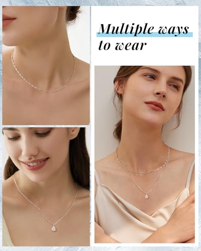 ACECHA Silver Layered Necklaces for Women, Dainty Singapore Chain Choker Necklace with Simple Diamond Pendant Trendy Charm Jewelry Gifts3