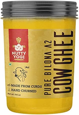Nutty Yogi Pure Bilona A2 Desi Cow Ghee 250ml | 100% Natural & Organic Ghee l Grassfed, Cultured, Premium & Traditional Ghee | Immunity Booster | Pure Ghee Handmade in Small batches I Bilona Method