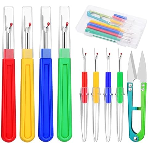 ZMAAGG Seam Ripper, 4 Big and 4 Small Stitch Remover Tools, Seam Rippers for Sewing, Thread Remover Tool with Thread Snip, Storage Box Cover