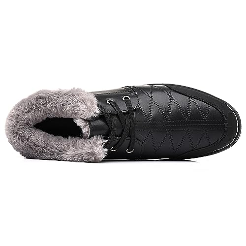 COSIDRAM Men Shoes Snow Boots Mid Top Warm Walking Sneakers Lace up Casual Shoes Black 10.53