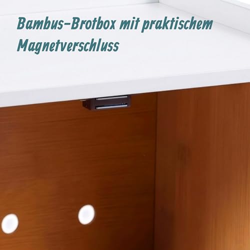 Relaxdays Brotkasten, Bambus, Schneidebrett, Ablage, Luftlöcher, Sichtfenster, HxBxT: 26 x 40 x 25 cm, Brotbox, weiß