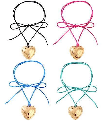 Firazio 2-4 Pcs Chunky Puffy Heart Choker Necklace - Big Heart Pendant Adjustable Velvet Chain Heart Necklaces For Women Teen Girls Y2K Trendy Jewelry Accessories #TOP20