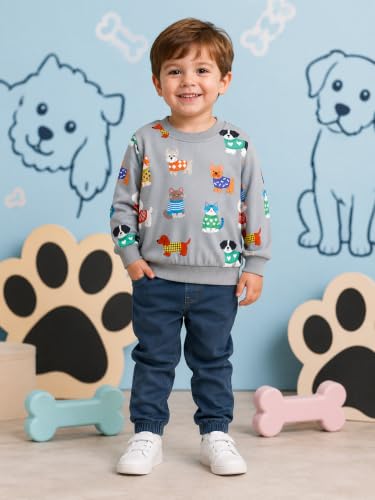 Image of Akyzic Boys Sweatshirts Cotton Long Sleeve Crewneck Pullover Toddler Kids Winter Warm Shirt Sweater Tops 3t-8t