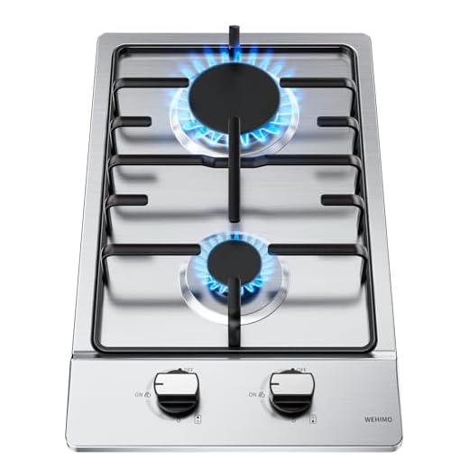 WEHIMO Gaskochfeld 2 Flammig, Edelstahl Einbau-Gaskochfeld, 30cm, 3700W, 2 Kochzonen (2700W+1000W), Domino Gaskochfeld für Propangas und Erdgas, Geeignet für Alle Töpfe