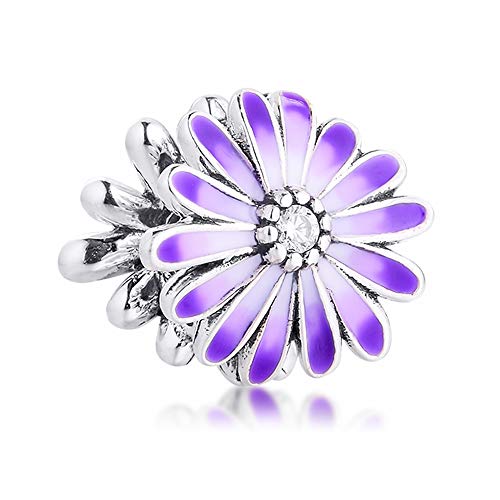 Joyería de moda con cuentas espaciadoras de flores moradas de plata 925