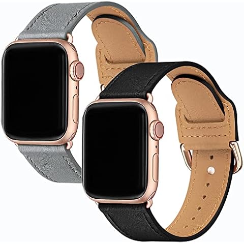 POWER PRIMACY Bands Compatible with Apple Watch Band 38mm 40mm 41mm 42mm for Men Women iWatch Series 10/9/8/7/6/5/4/3,SE(Black/Dark gray +Rosegold Connector) Cover