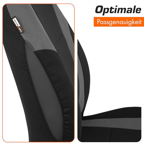 Upgrade4cars Autositzbezüge Set Universal Grau | Auto-Schonbezüge Vordersitze & Rückbank | Autositzbezug Schwarz | Autozubehör Innenraum | Geschenke für Frauen und Männer