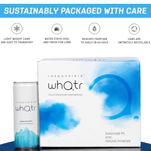 Image of RESPONSIBLE WHATR-SPARKLING WATER (12 X 250ML) Natural Sparkling Water from Himalayas -Pack of 12, 250ml Cans -Refreshing, Sparkling Drink -Great for Hydration, Parties & Wellness -Carbonated Beverage