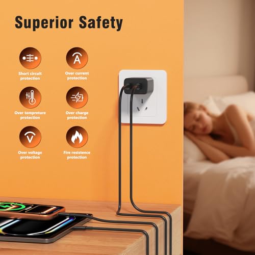 Image of 45W 3Pack Black Super Fast Charger USB C Dual Port Charger Type C Fast Charging Block with 60W [3FT+6FT+10FT] USB C to USB C Charger Cord for Galaxy S26 /S25 /S24,for iPhone 17 /16 /15,for iPad and More