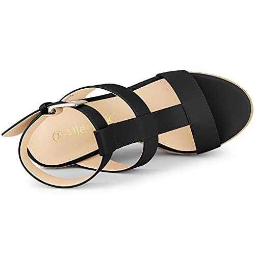 Allegra K Allegra K Women's Strappy Espadrille Wedges Platform Black Sandals - 9 M US