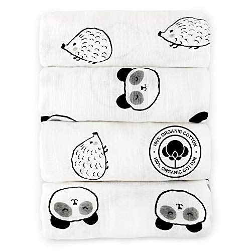 Manta Bebe de Algodon Orgánico – 4 Muselinas Bebe 80x80 cm 100% Algodón Organico – Para Niña y Niño – Perfectas para el Arrullo, como Pañal, Manta, Toalla y Babero