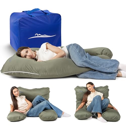 MKS Coussin de positionnement latéral avec housse - Coussin confortable (100 x 150 cm) - Coussin de positionnement latéral en forme de U - Ergonomique et rafraîchissant - Coton (standard) / kaki