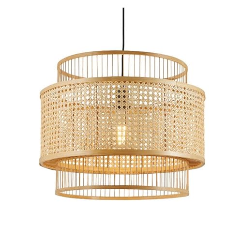 Lustre en bois de 50cm avec suspension cage pour îlot de cuisine et salon