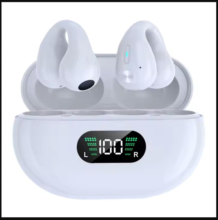 SHIJIAET Open Ear Bone Conduction Headphones, Bluetooth Wireless Clip On Earbuds with Digital Display Charging Case 60 Hours Playtime IPX4 Waterproof Sports Headphones for Running, Walking, Workout-image-45