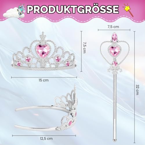 HOTUT Prinzessin Verkleiden,Prinzessin Zubehör Set,Eiskönigin Krone und Zauberstab mit Licht,Prinzessin Dress Up,Mädchen Dress up Zubehör für Party, Cosplay(Rosa)