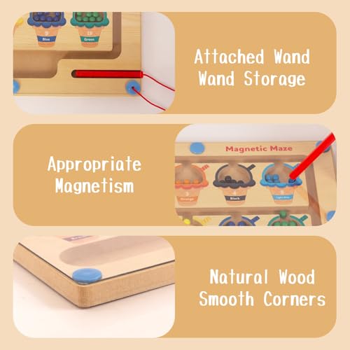 Image of Magnetic Color & Number Maze, Montessori Wooden Color Matching Learning Counting Puzzle Board, Toddler Fine Motor Skills Toys for Boys Girls 3 4 5 Years Old