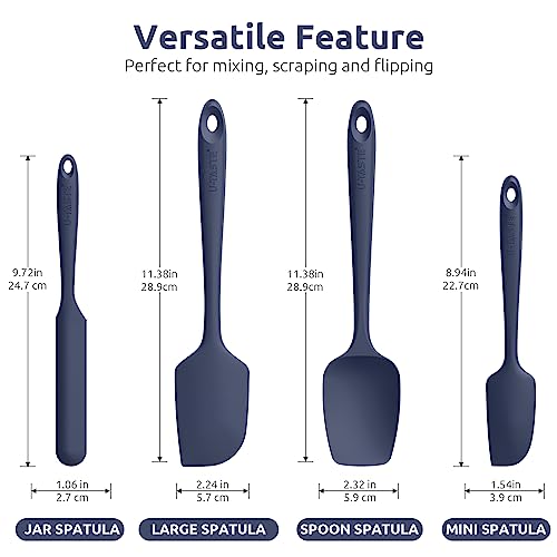 Heat Resistant Silicone Spatula Set: U-Taste 600ºF High Temp Seamless Food Grade Food Grade Flexible Rubber Silicon Kitchen Cooking Mixing Baking Scraper for Nonstick Cookware Set of 4 (Midnight Blue) - Image 2