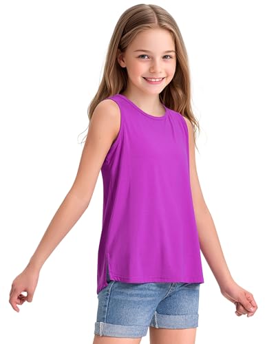 Image of KEREDA Girls Tank Tops Flowy Loose Fit Sleeveless Shirts Summer Tunic Tops