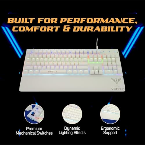Image of VERITY Eclipse RGB Mechanical Gaming Keyboard with Ergonomic Comfortable Design, Responsive Mechanical Keys & RGB Backlit Lighting for Office, PC, Laptop and Mac Gaming and Daily Use (White)