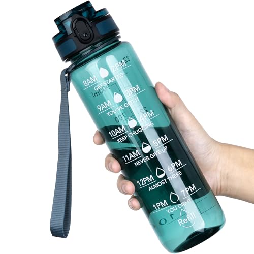 OLDLEY 32oz Motivational Sports Water Bottle with Time Marker
