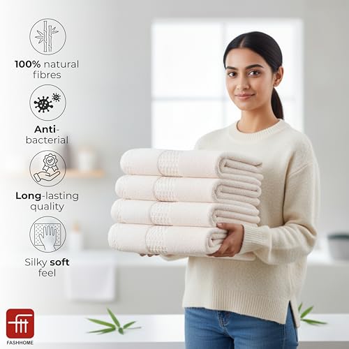Image of 100% Natural Bamboo Towel 500 GSM Solid Hand Towel Pack of 4(40x60) (Pearl Peach)