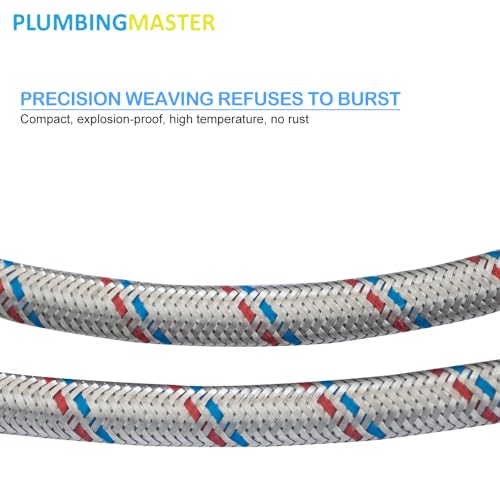 PLUMBINGMASTER 24'' Faucet Hose Connector, 3/8" Comp x 1/2" FIP Braided Stainless Steel Faucet Water Supply Lines for Bathroom Kitchen Sink Faucet 2Pcs - Thumbnail 6