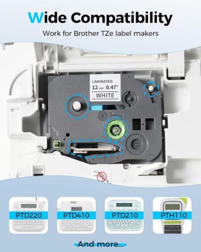 Image of Colorty Label Maker Tape 12mm 0.47 inch Laminated White Label Tape TZe231 | 5Pack Replacement for Brother P-touch Label Tape TZe-231 TZ Tape 1 /2 inch Compatible with Ptouch D220 D210 H110 D200 D400 PT-1280