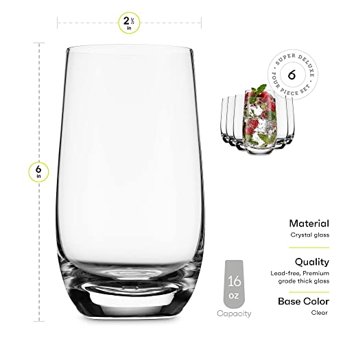 Mitbak 16 - Oz Drinking Glasses (Set Of 6) | Glass Cups For, Water, Juice, Cocktail,Mixed Drinks | Kitchen Glassware Set, Excellent Gift | Highball Glasses Made In Slovakia #TOP4