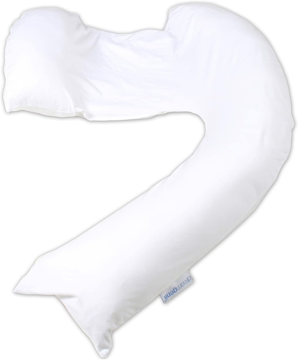 dreamgenii Pregnancy Support and Feeding Pillow, Support For Left Lateral Sleeping in Pregnancy and Beyond With Removable, Washable Cover - White Cotton Jersey