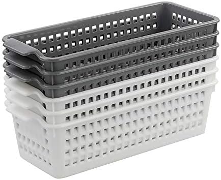Vcansay Plastic Shallow Storage Baskets - 6 Pack, White & Grey, Organizer Bins - View #9