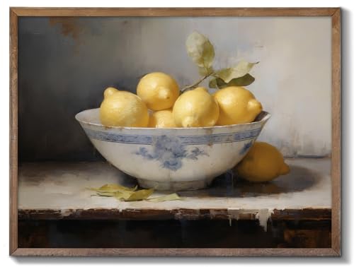 XOCUUI Farmhouse Still Life Picture Living Room Warm Moody Muted Yellow Lemon Oil Painting Art Deco Wall Art For Kitchen Rustic Vintage Decor For Bedroom Antique French Poster 8 X 10 Unframe