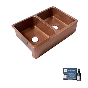 Lange Copper 32 Farmhouse Apron Kitchen Sink and Care Kit Double Bowl