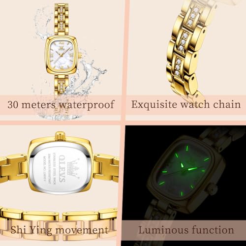 Image of OLEVS Watch Gold Ladies Luxury Easy to Read Small Wrist Watches for Women | Original Import Dress Gift,Diamond,Easy to Read Chronograph women's Watch